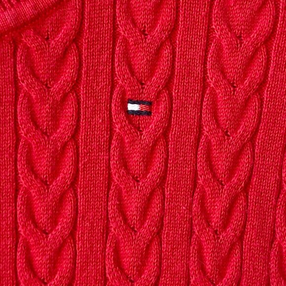 Tommy Hilfiger Apple Red Cotton Sweater Womens Size XXS Cable Knit Flag Preppy - Picture 8 of 16